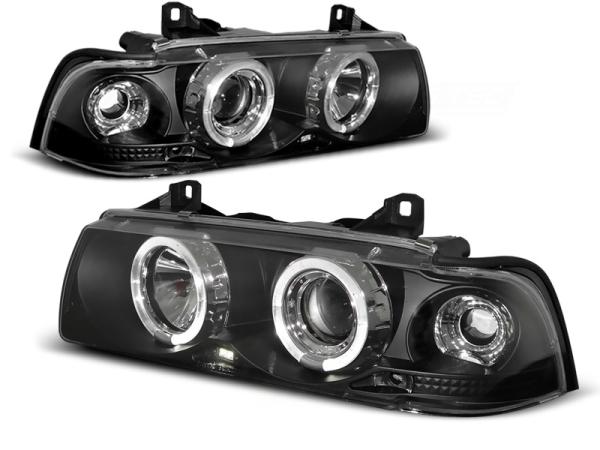 Scheinwerfer Angel Eyes für BMW 3er E36 Limo Touring Bj. 90-99 Schwarz